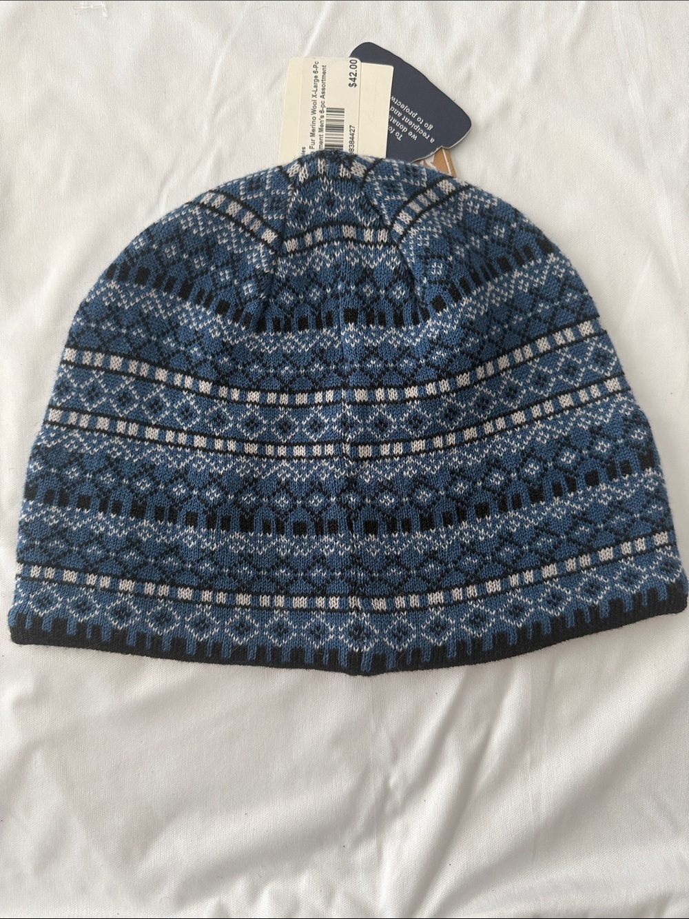 Blue Patterned Knit Beanie with Project Warmth Tag - Men - Picture 2 of 2